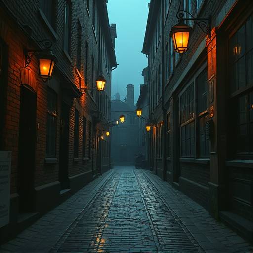 Image de la location 4 : Perspective de la ruelle montrant les pavés anciens et les lanternes.