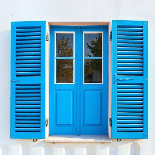 Image de la location 4 : Une fenêtre avec des volets en bois peints en bleu.
