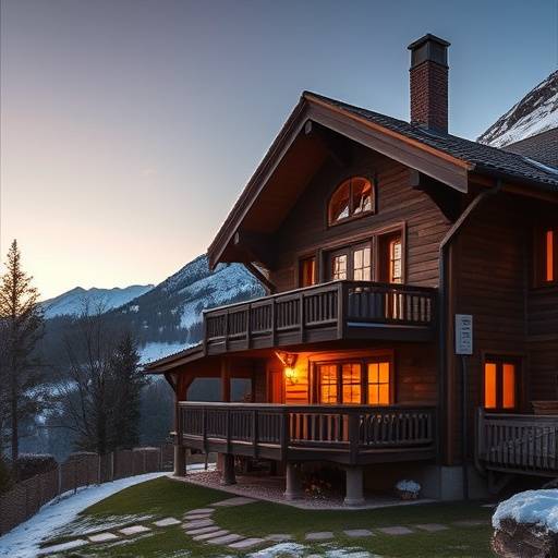 Image de la location 6 : Chalet de montagne traditionnel illuminé par la lumière chaude du soir